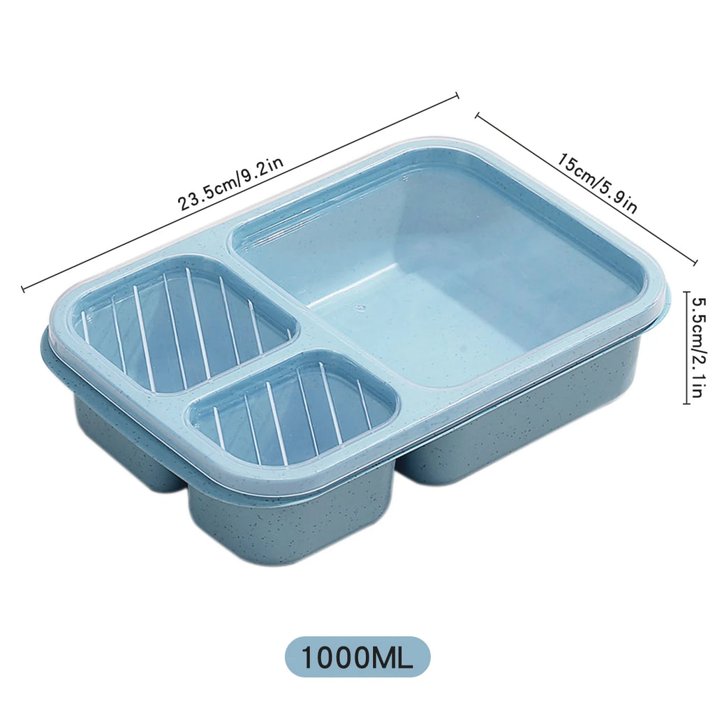 Eco-Friendly Portable 3-Compartment Bento Lunch Box