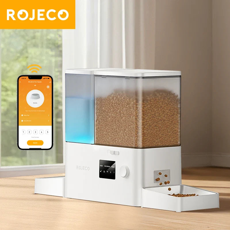ROJECO Smart 2-in-1 Pet Feeder & Water Fountain – WiFi Controlled