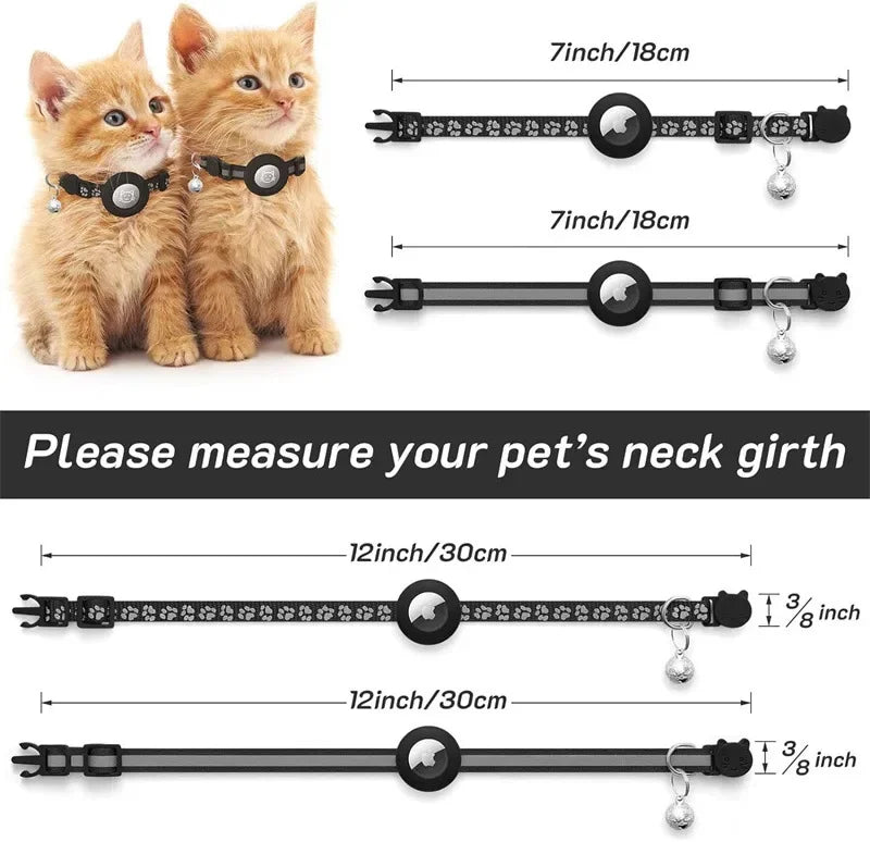 Reflective Cat Collar for Apple Airtag with Safety Buckle & Bell