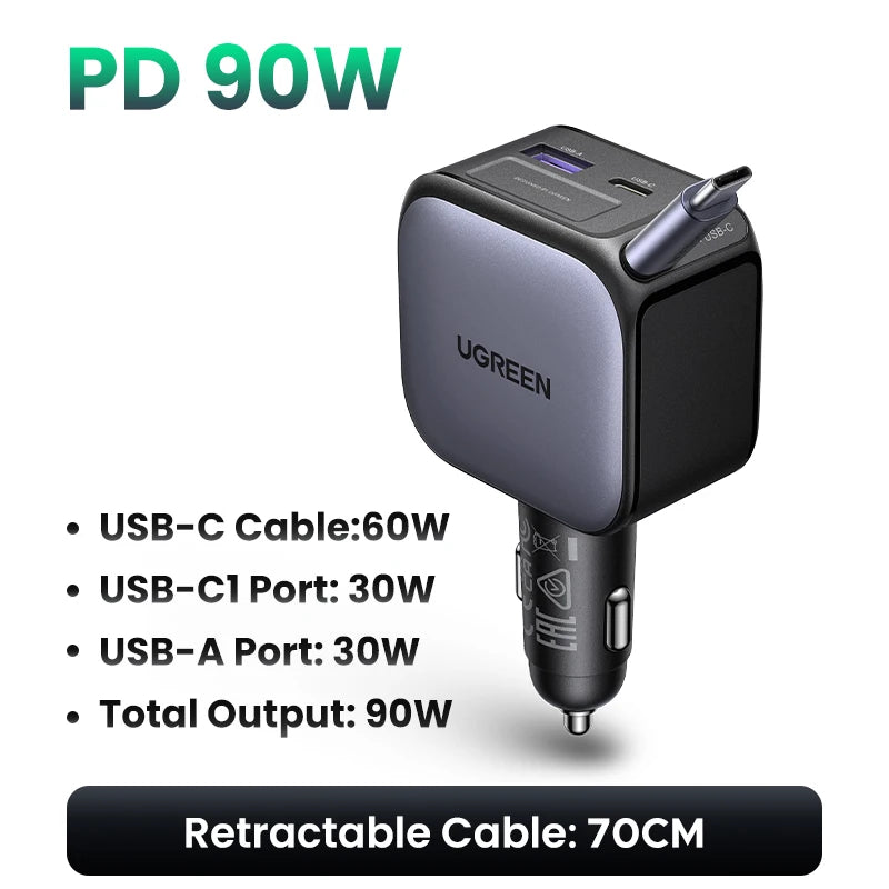 UGREEN 145W Fast Car Charger - 3 USB-C & 1 USB-A Ports