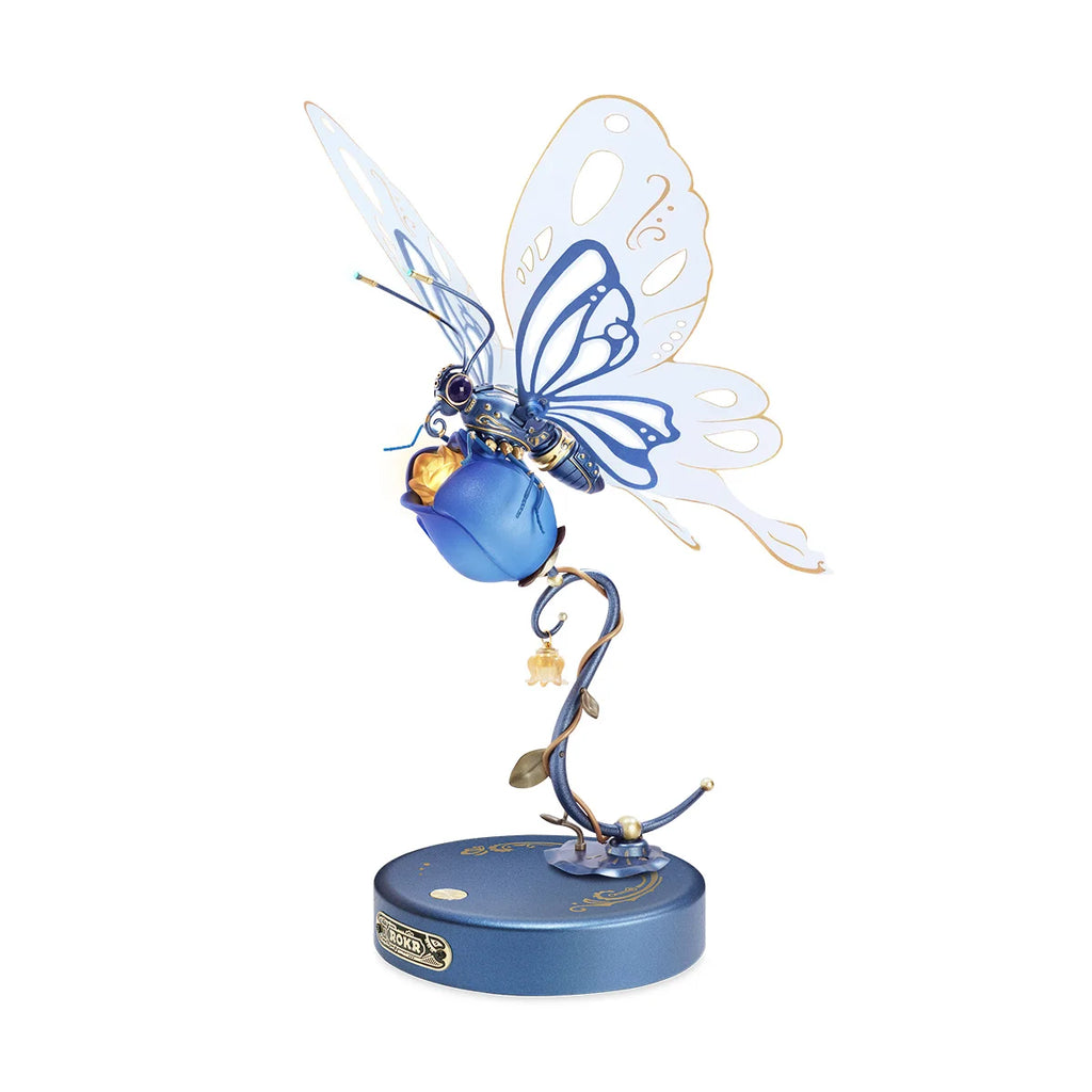 ROKR Mechanical Species Butterfly 3D Puzzle with Golden Rose Lights