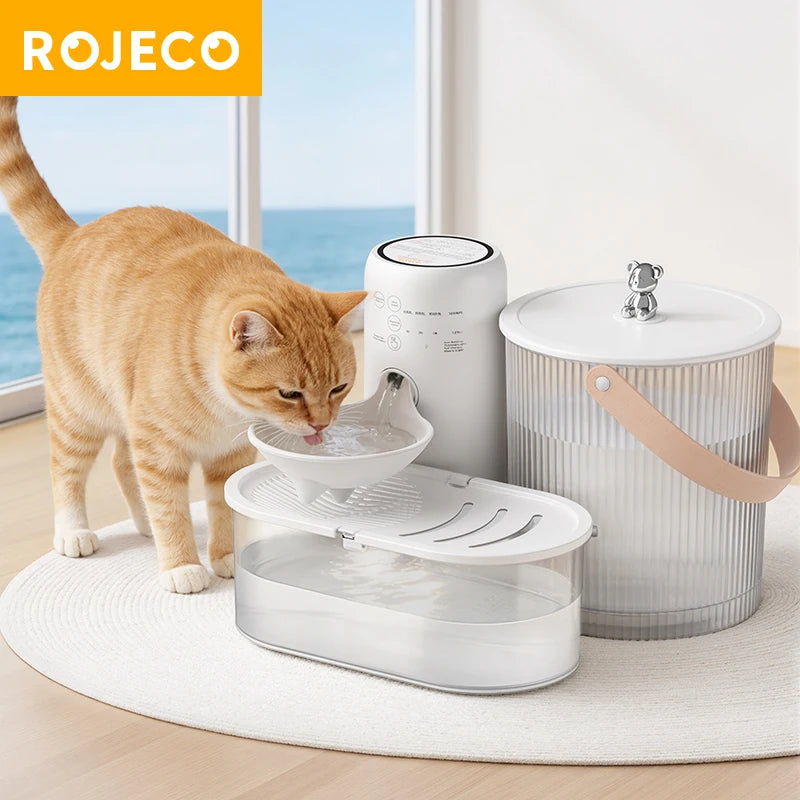 ROJECO Wireless Pet Water Dispenser - Rechargeable & Filterless