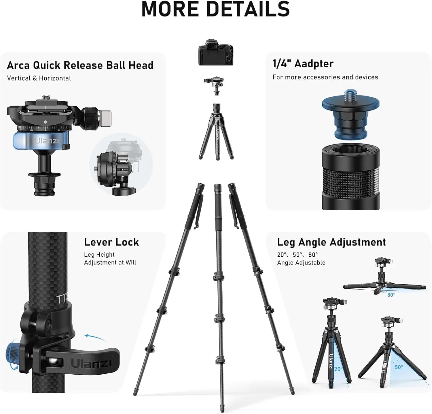 Ulanzi TT35 Carbon Fiber Tripod 5-in-1 with Quick Release Ball Head