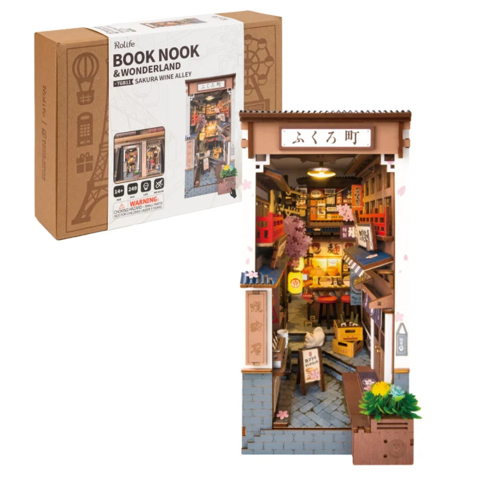 Robotime Sakura Wine Alley DIY Miniature Book Nook Kit with Lights