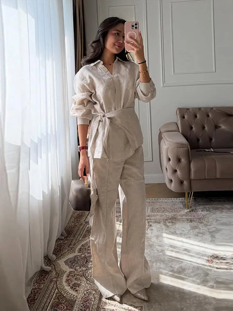 Chin.Sweety Women's Casual Linen Pants Set - Stylish & Comfortable