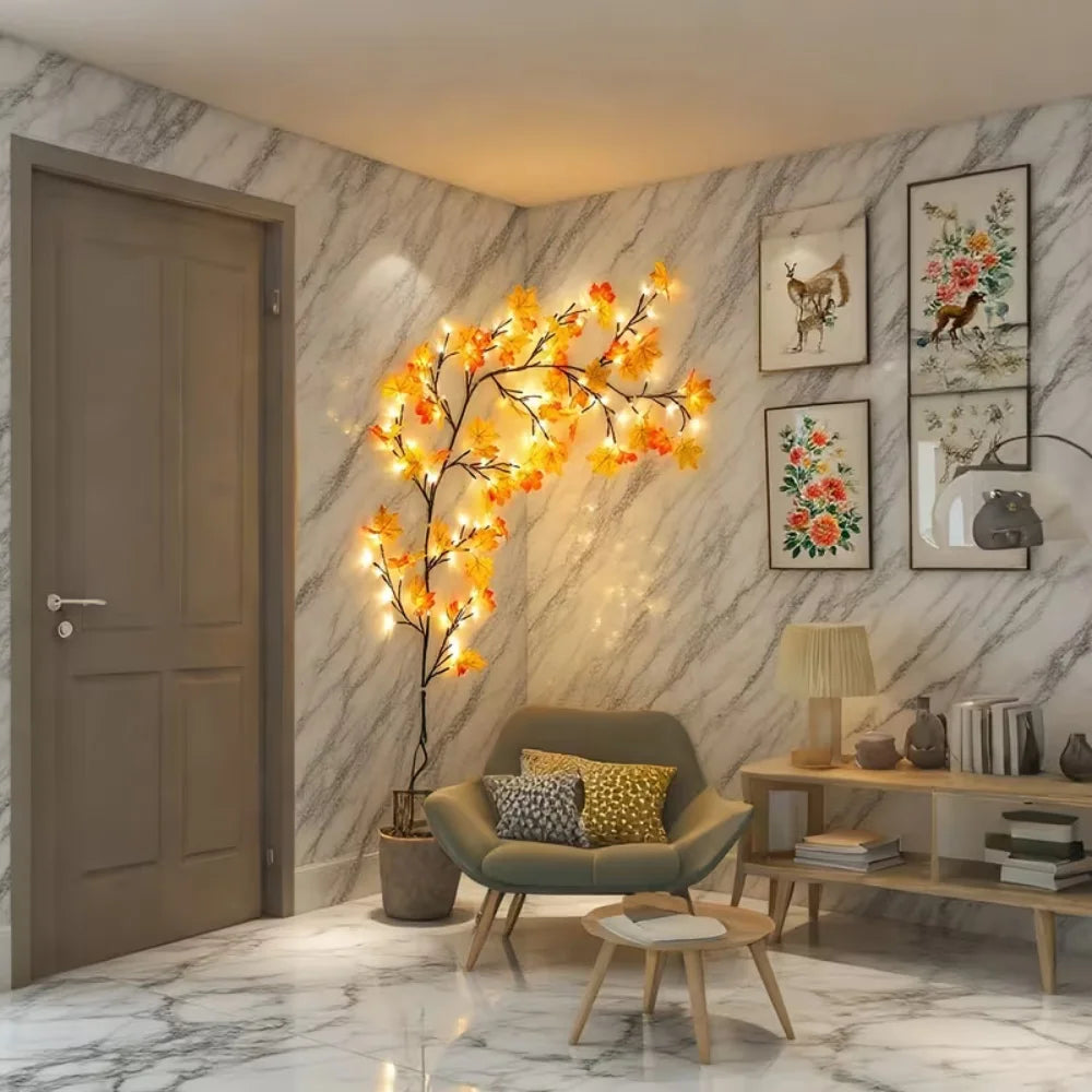 48 LED Lighted Maple Leaf Branch Garland - USB Powered Autumn Decor