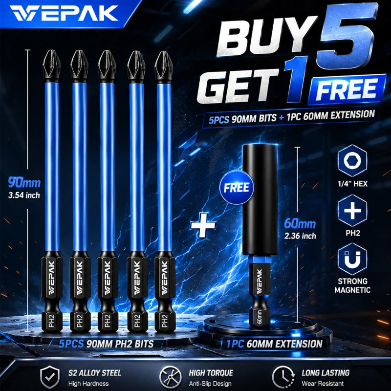 VEPAK S2 Alloy PH2 Screwdriver Bits Set with Magnetic Bit Holder