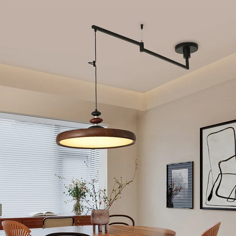 Elegant Walnut LED Pendant Chandelier for Dining & Living Spaces