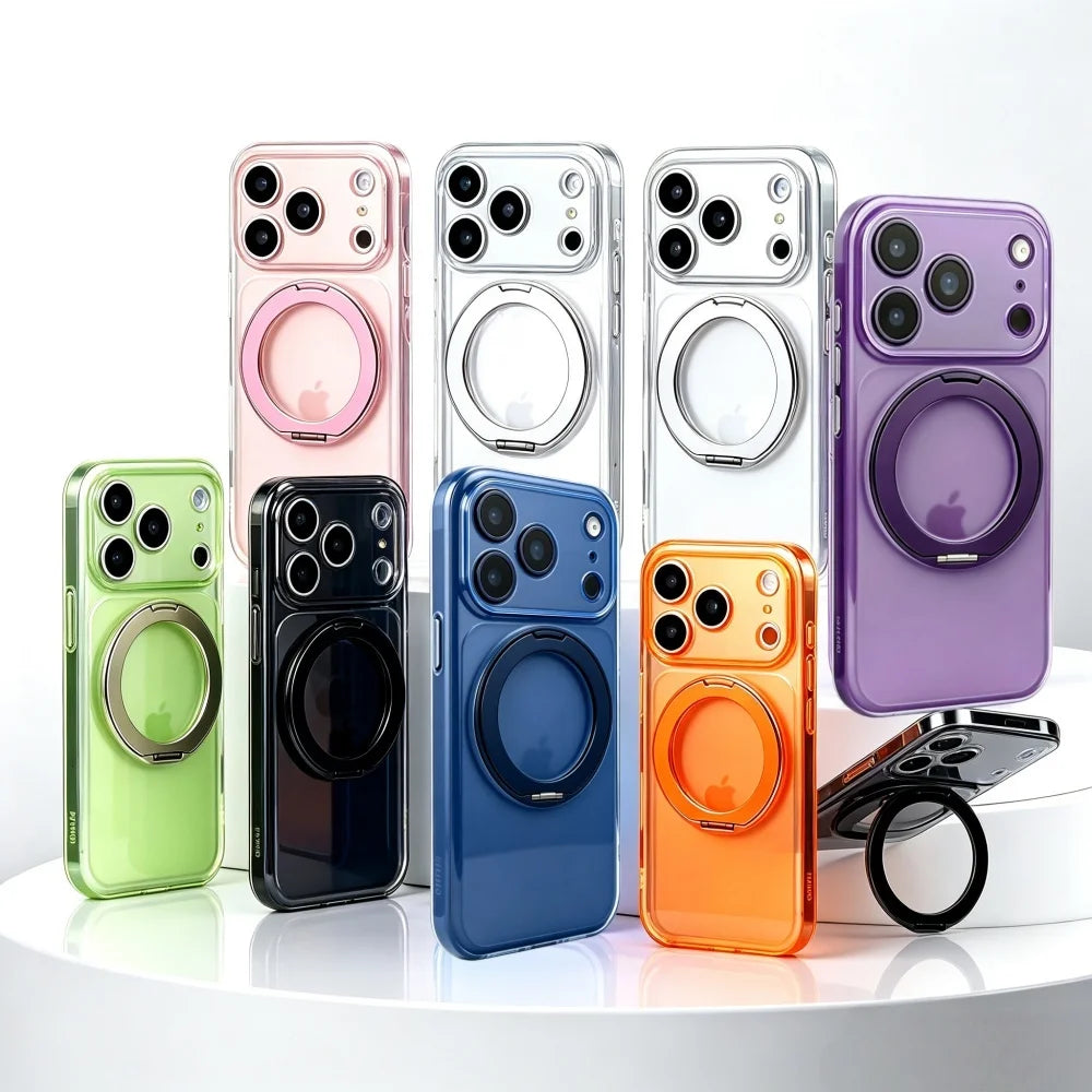 Clear MagSafe-Compatible Ring Stand Case for iPhone 11-17 | Shockproof