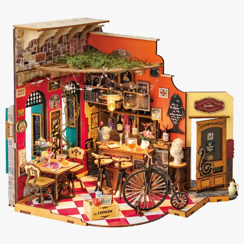 Robotime DIY Cheers Bar & Dining Dollhouse - Charming Miniature Home