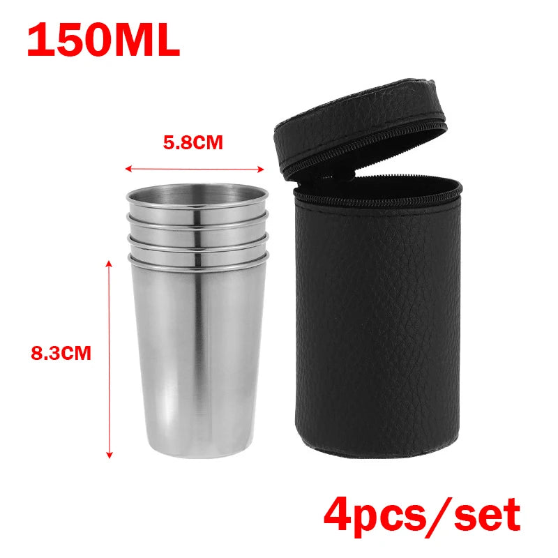 4Pcs Outdoor Stainless Steel Cups - Perfect for Hiking & Camping