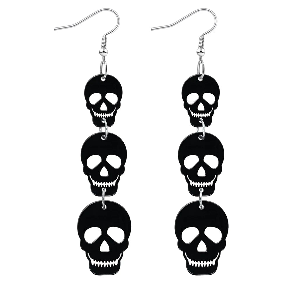 Halloween Skull Bat Drop Dangle Earrings | Spooky Multi-Layered Set