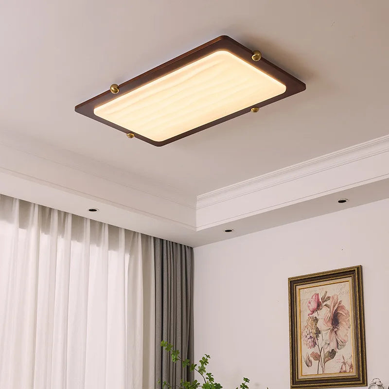 Wabi-Sabi Walnut Wood Ceiling Light - Modern LED Eye Protection