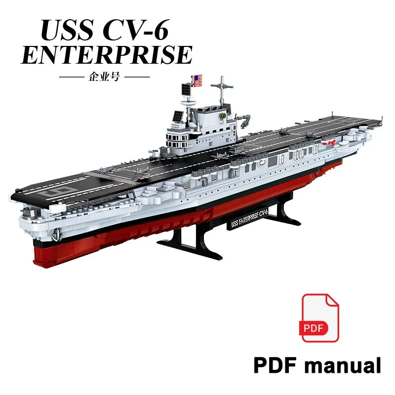 USS Enterprise CV-6 Building Blocks Set - WWII Warship Toy for Kids