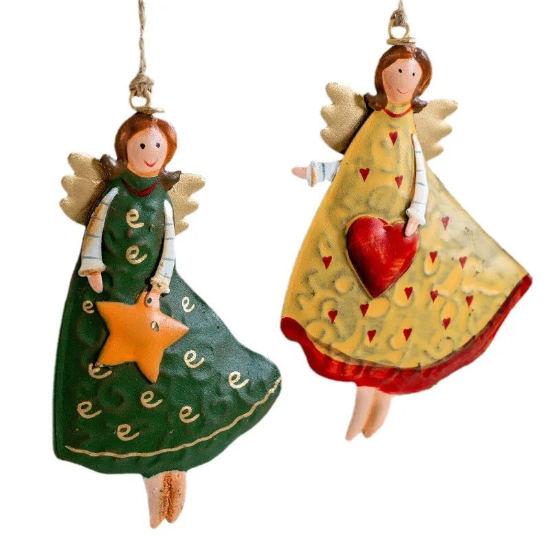4PCS Vintage Angel Wooden Hanging Ornaments for Festive Decor