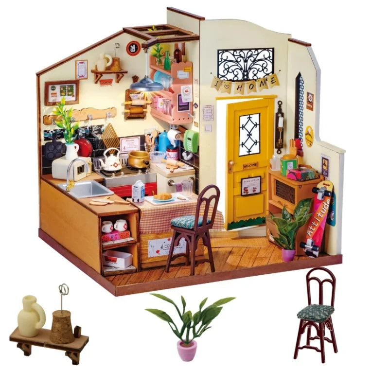 Robotime Cozy Kitchen 3D Wooden Puzzle DIY Miniature Craft Kit