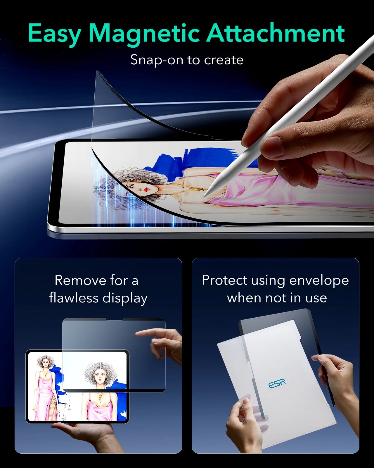 ESR iPad Pro & Air Magnetic Screen Protector - Paper-like, Removable