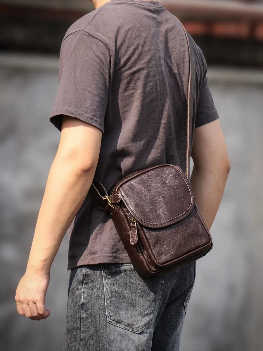 Top Grain Leather Sling Bag for Men - Vintage Crossbody Phone Carrier