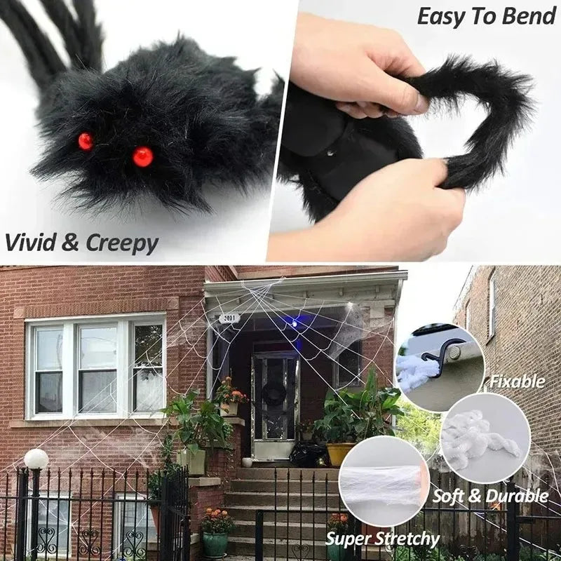Giant Black Plush Spider Halloween Decoration - Realistic Party Prop