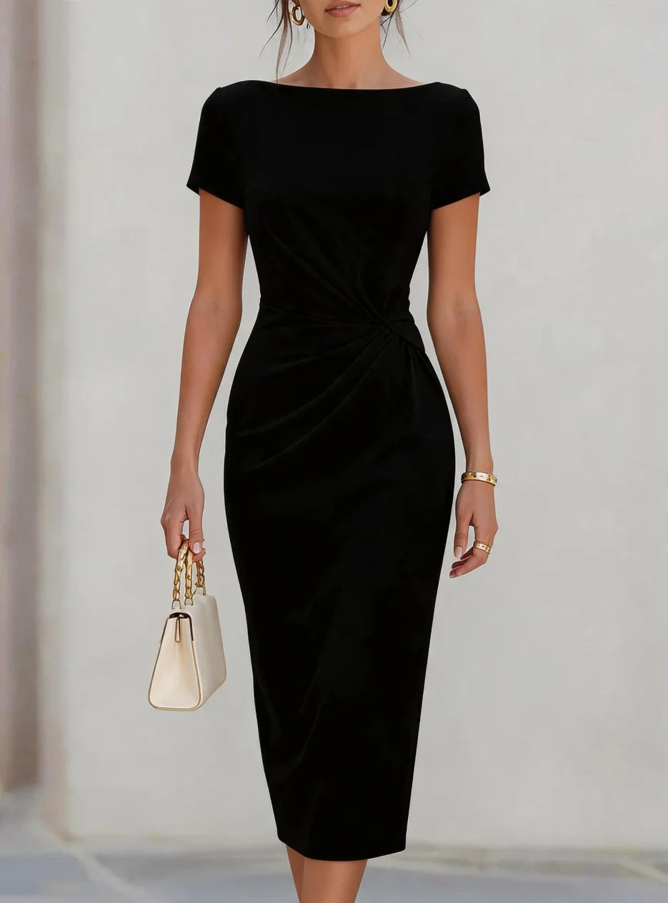 Elegant Women's Midi Dress - Twist Waist Bodycon for Office & Parties