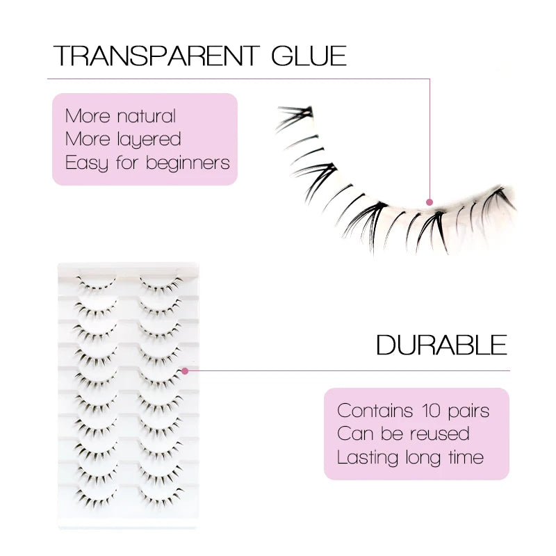 10 Pairs Manga Lower Eyelashes - Wispy Under Eye Lashes for Cosplay