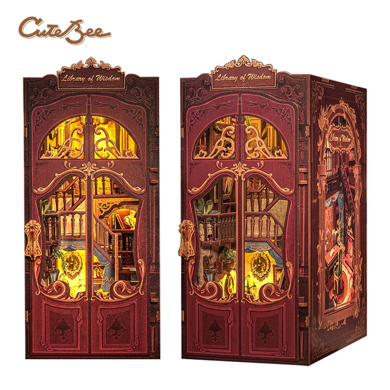 CUTEBEE DIY Book Nook Kit - Miniature Wooden Dollhouse with Lights