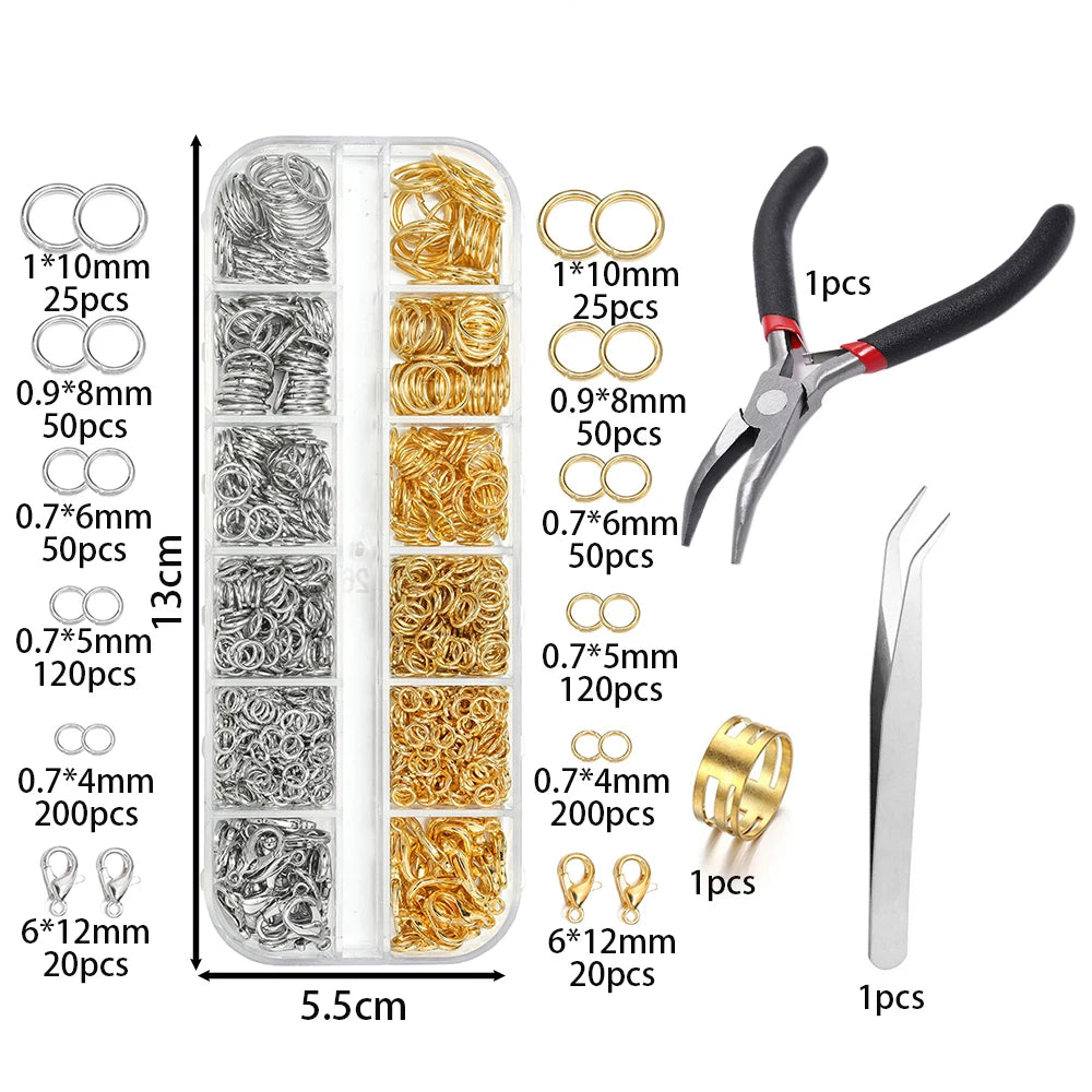 Jewelry Findings Kit with Zinc Alloy Jump Rings & Lobster Clasps