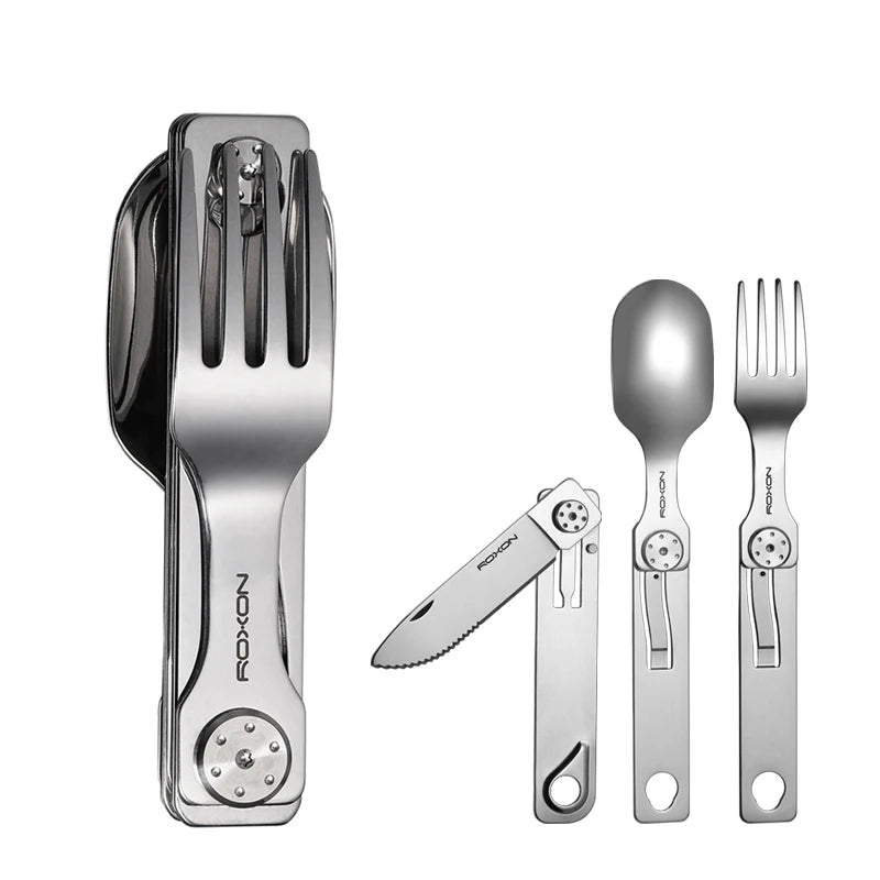 ROXON 3-in-1 Portable Camping Cutlery Set - Knife, Fork & Spoon