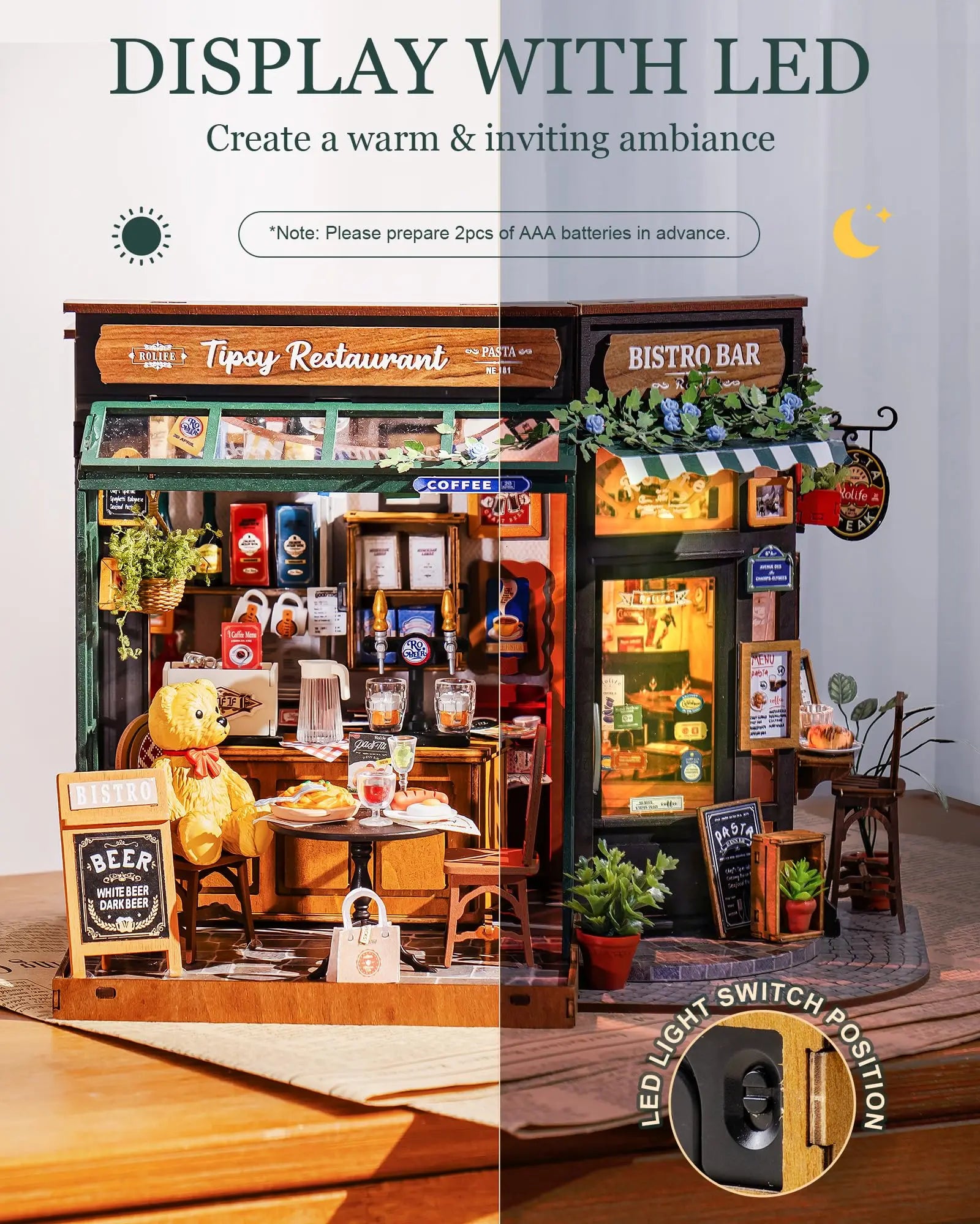 Robotime Tipsy Restaurant Miniature Dollhouse 3D Wooden Puzzle Kit