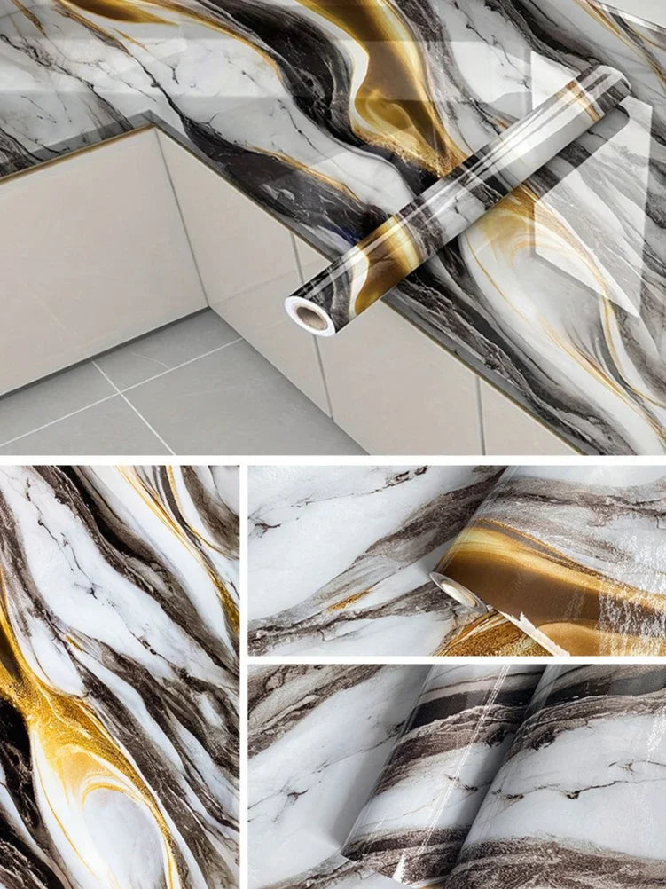 Gilded Marble Waterproof Self-Adhesive Wallpaper for Stylish Interiors