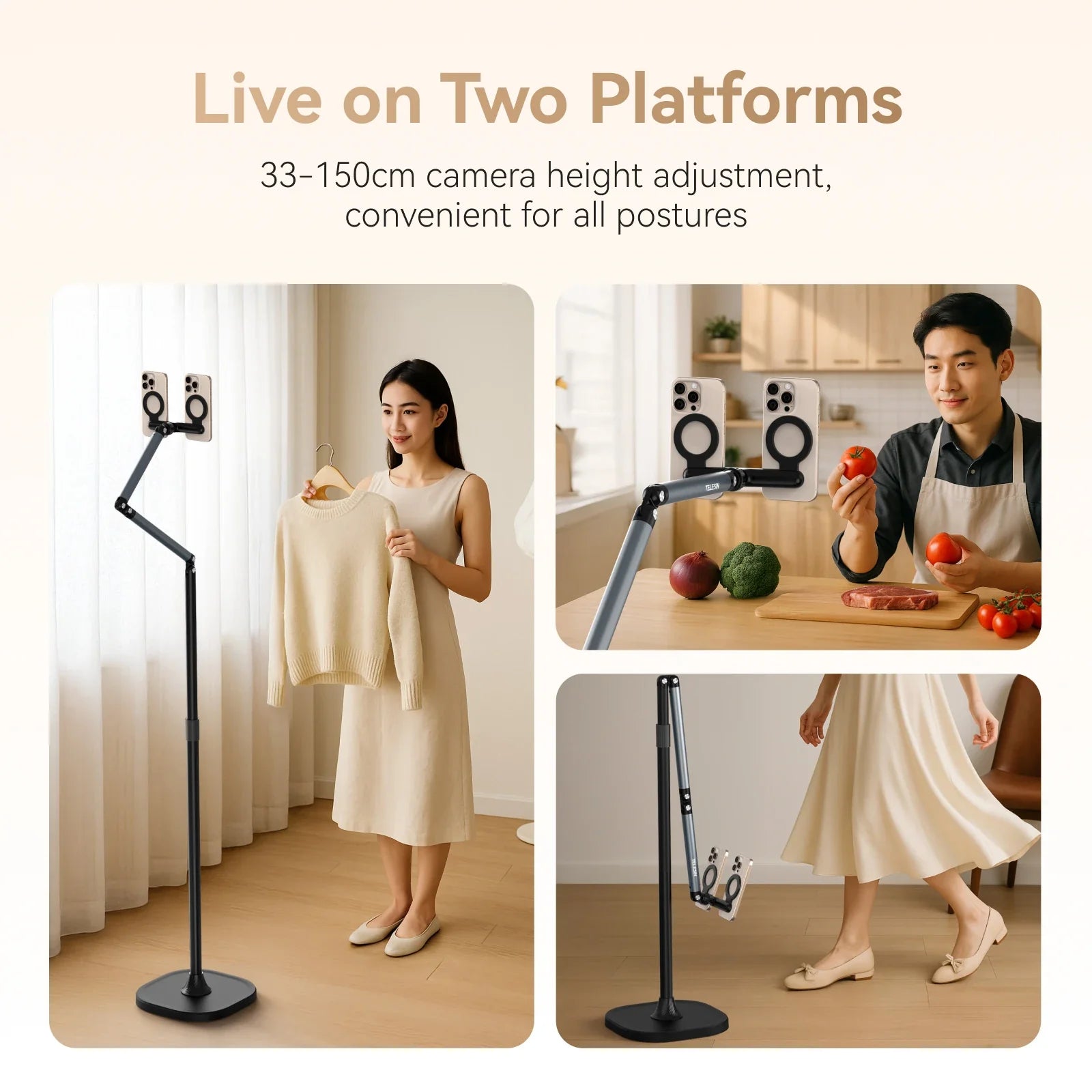 TELESIN Magnetic Phone Stand - Adjustable for Perfect Streaming