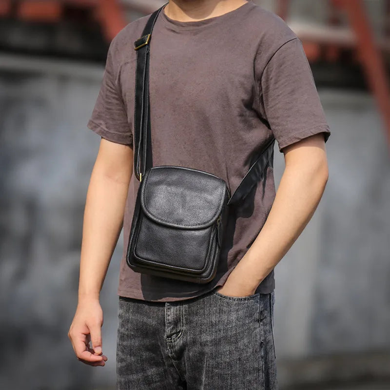 Top Grain Leather Sling Bag for Men - Vintage Crossbody Phone Carrier