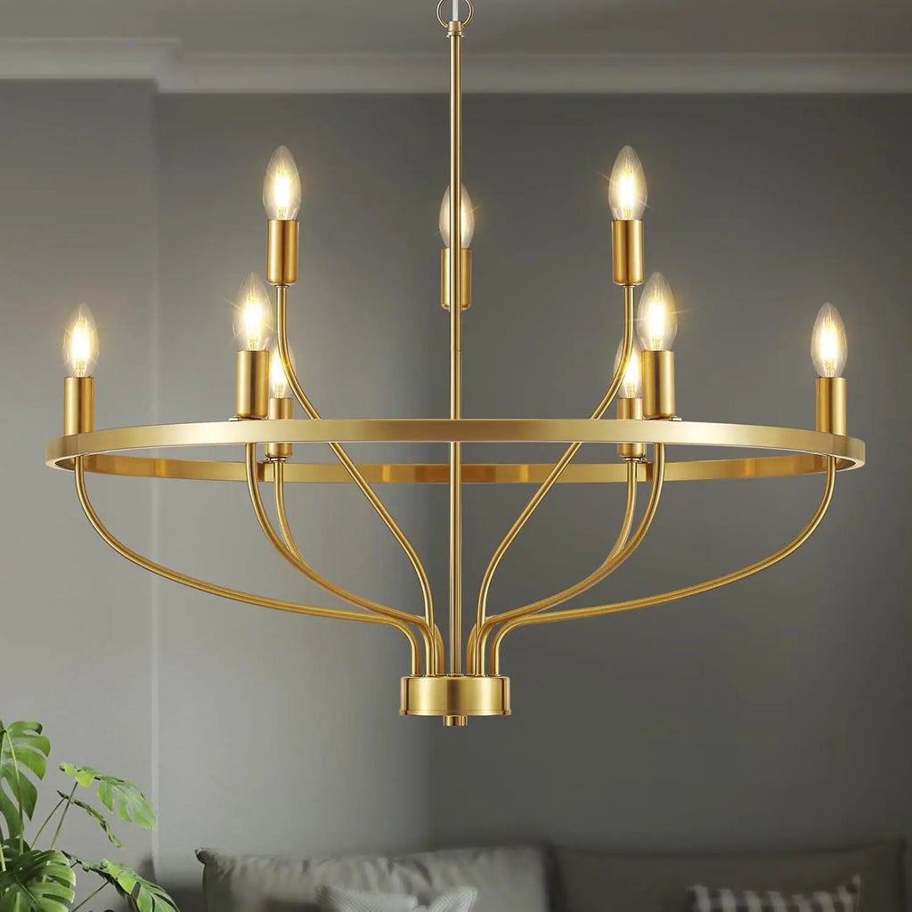 Modern Minimalist 9-Light Brass Chandelier - Gold Ceiling Pendant Light