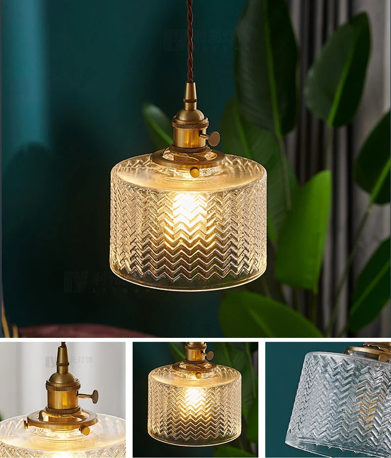 Elegant Green Stripe Glass Pendant Light - E27 Chandelier Fixture