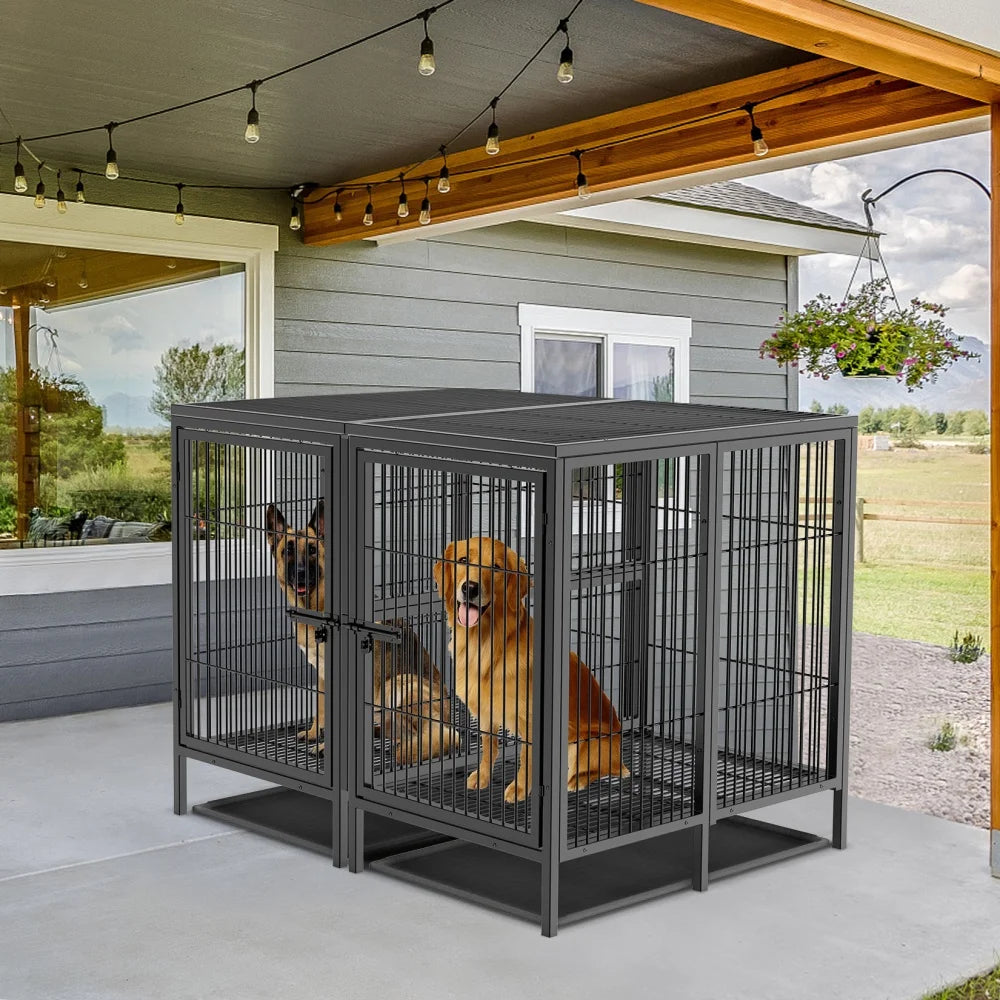 Heavy Duty Large Dog Crate with Removable Divider & Easy Clean Trays