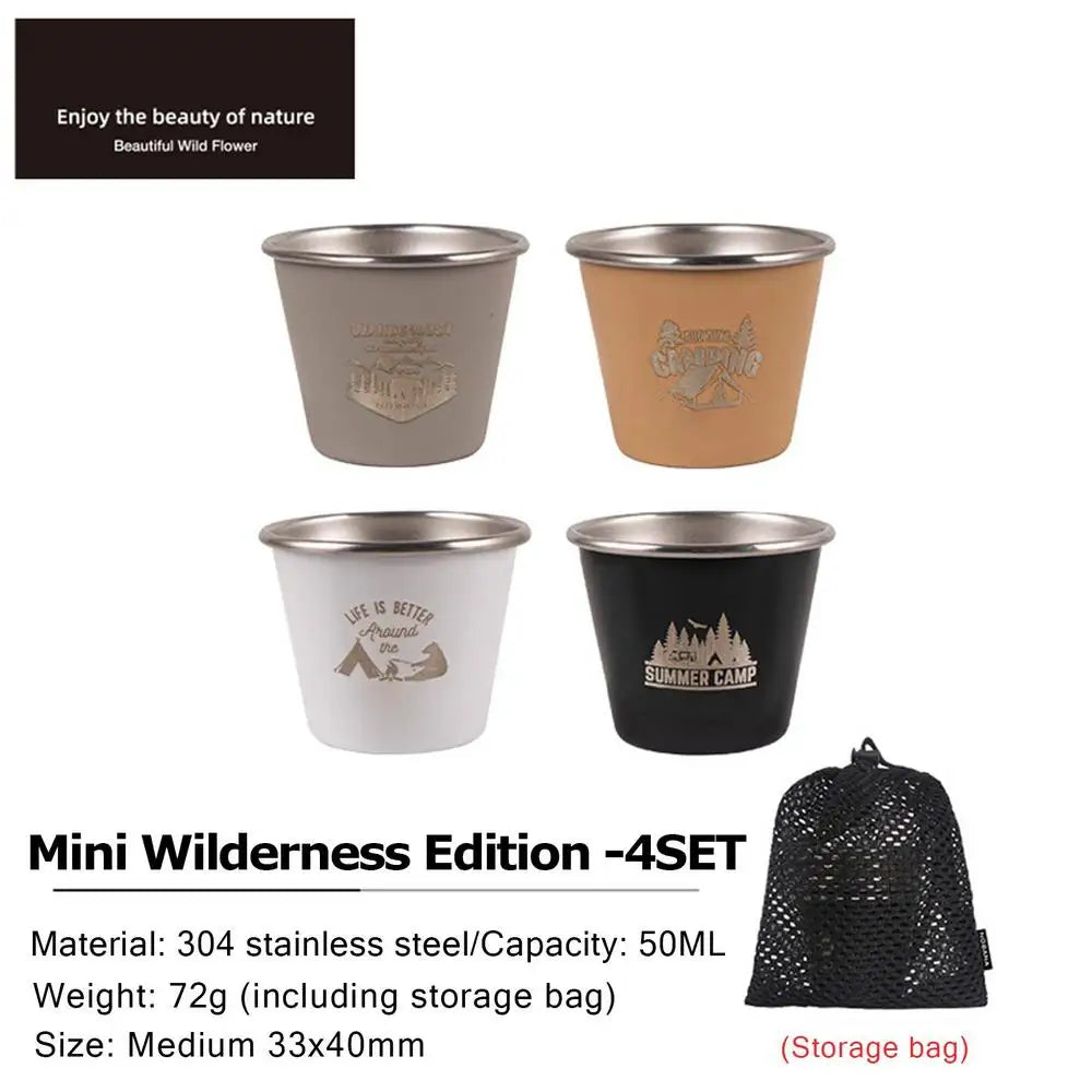 4PCS Portable Stainless Steel Outdoor Cups Set for Hiking & Camping