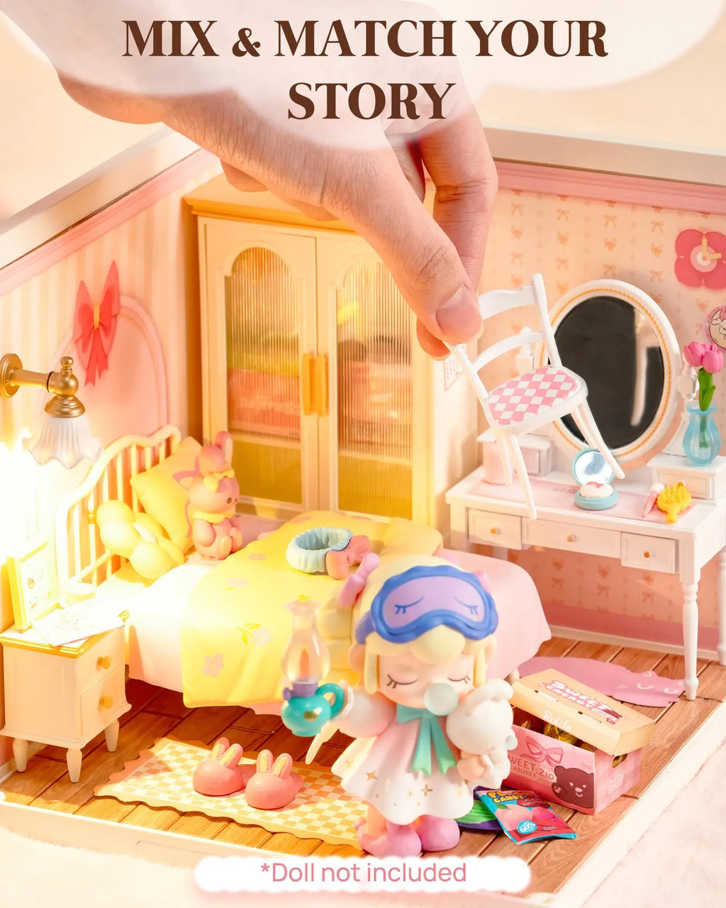 Robotime 3D Puzzle Miniature Pink Bedroom DIY Model Kit