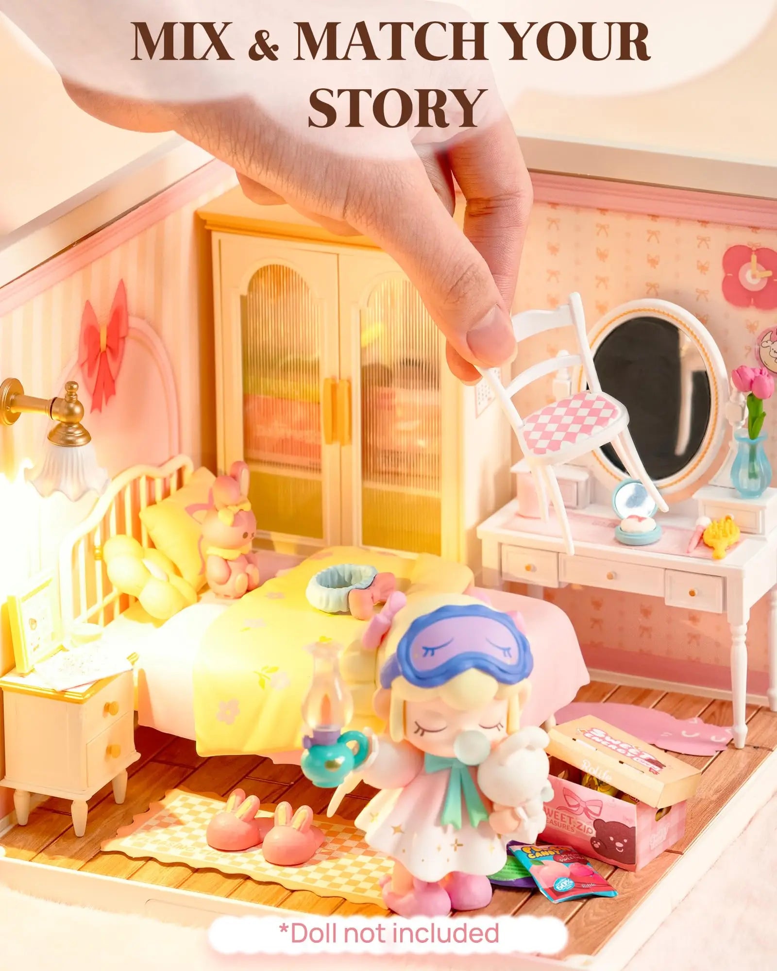 Robotime 3D Puzzle Miniature Pink Bedroom DIY Model Kit
