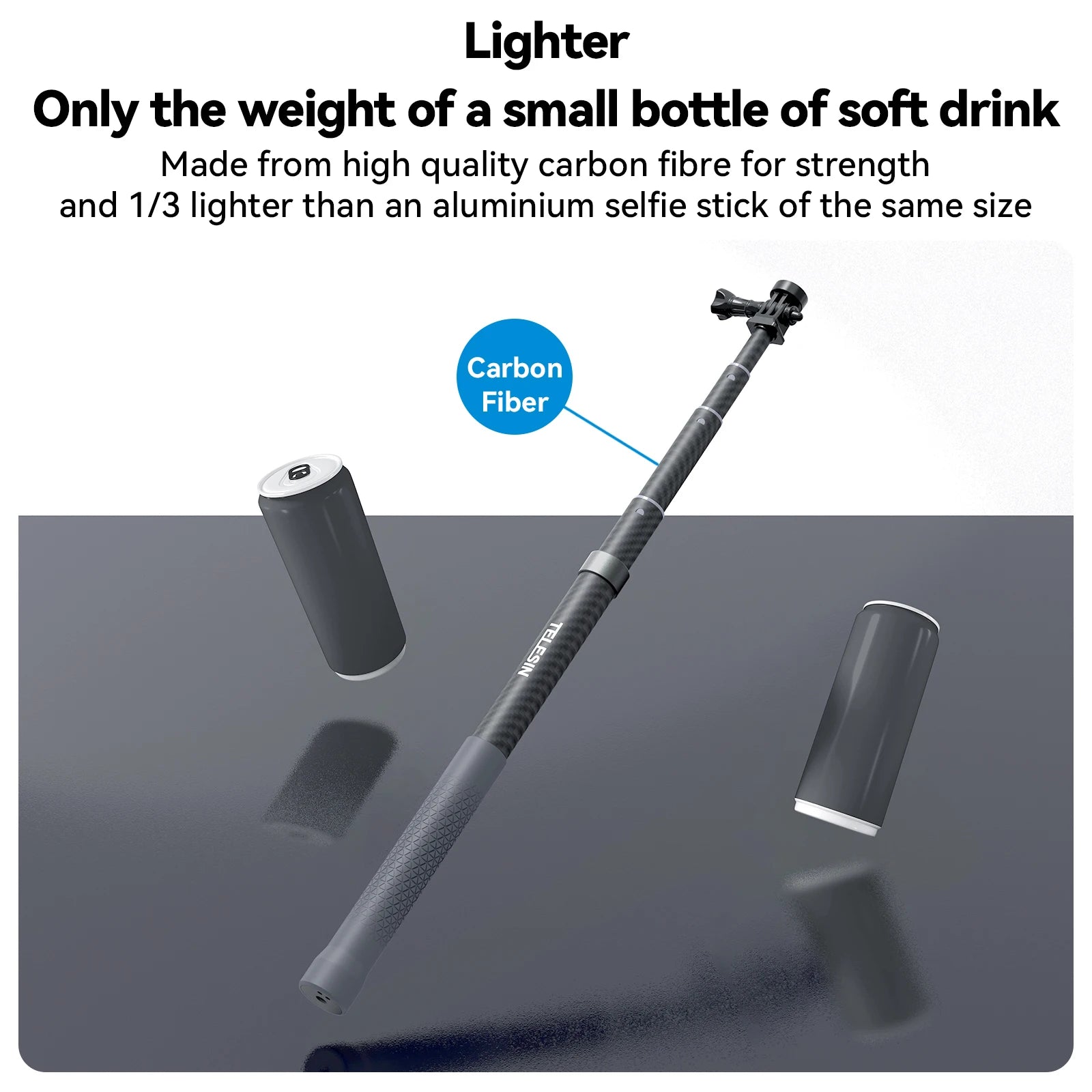 TELESIN Carbon Fiber Selfie Stick Monopod - Extendable 1.2M to 3M