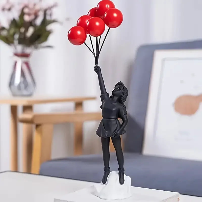 Charming Resin Girl Figurine with Balloons - Modern Home Decor