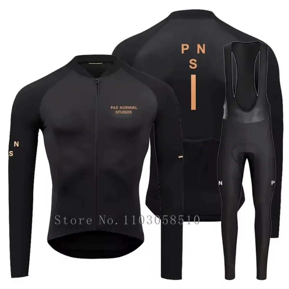 PRO Team Men's Breathable Long Sleeve Cycling Jersey & Bib Pants Set