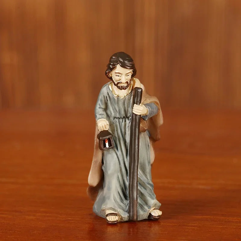 11-Piece Resin Nativity Scene Ornament Set - Spiritual Holiday Decor