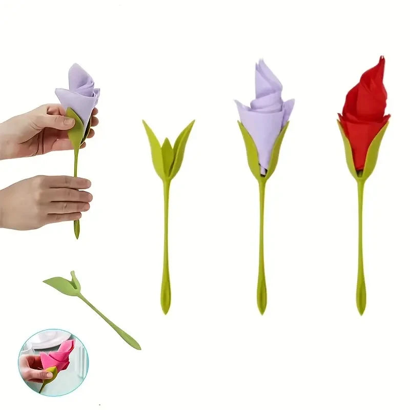 Elegant Floral Napkin Rings - 10pcs Green PP for Party Decor