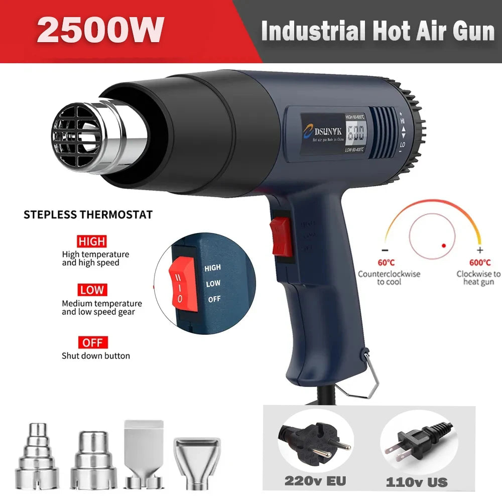 2000W Digital Hot Air Gun with Adjustable Temperature for Soldering & Shrink Wrapping