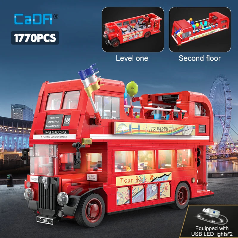 Cada London Double Deck Bus Building Blocks - Creative Playset for Kids