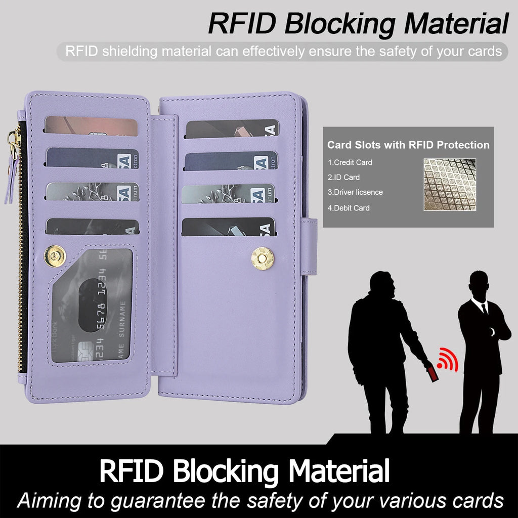 Magnetic Leather Crossbody Wallet Case for iPhone 17, 16, 15, 14