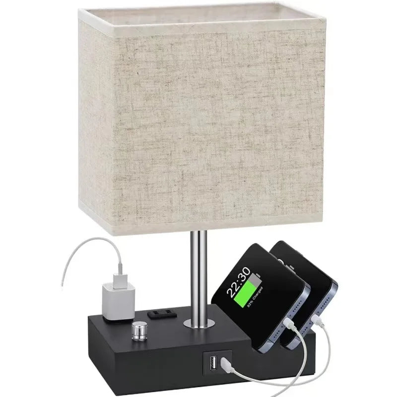 Dimmable Touch Control Table Lamp with Fabric Shade - USB Charging
