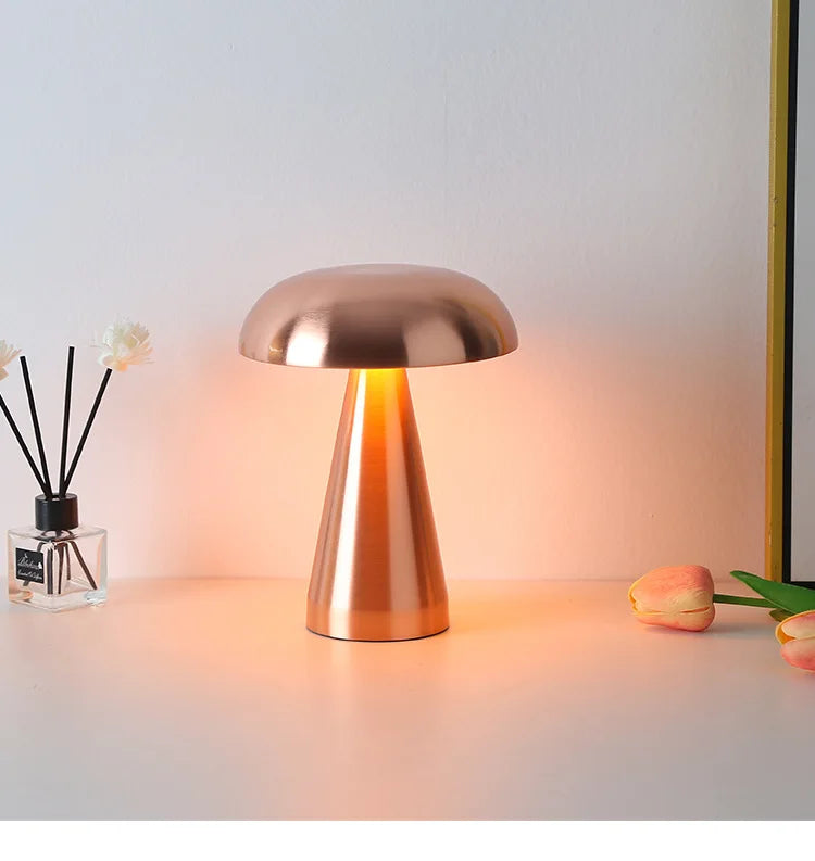 Dimmable Retro LED Mushroom Table Lamp - Touch Control & Rechargeable