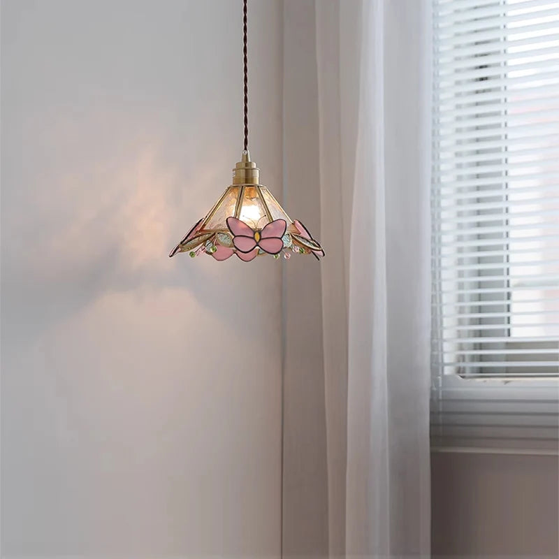 Butterfly Glass Copper LED Pendant Lamp for Modern Indoor Decor