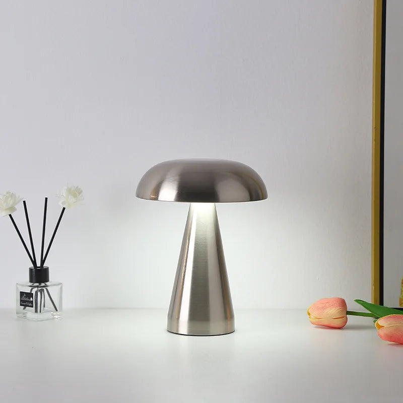 Dimmable Retro LED Mushroom Table Lamp - Touch Control & Rechargeable